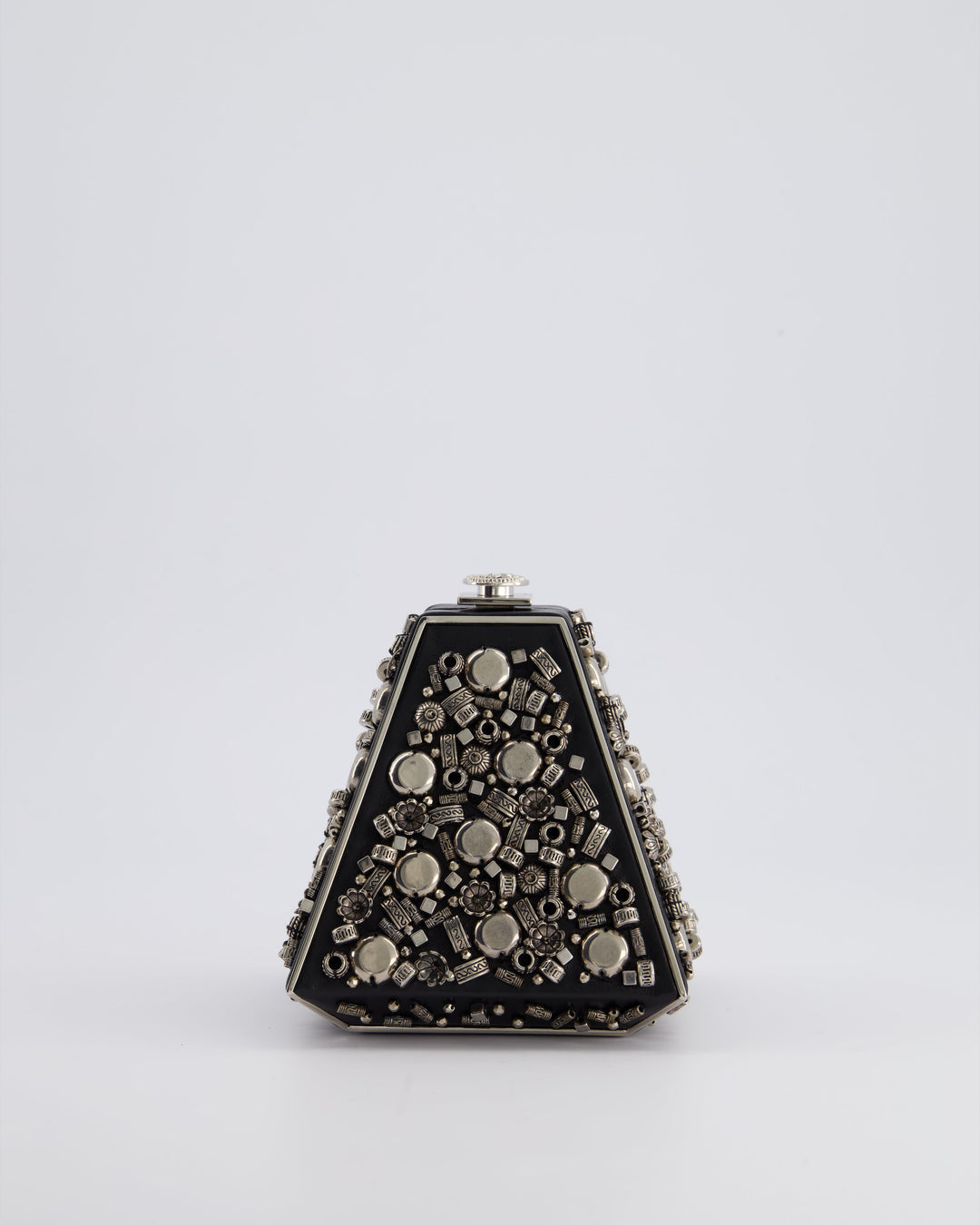 *RARE* Top Quality Chanel 2012 Pre-Fall Paris-Bombay Collection Black Leather & Silver Hardware Detail Pyramid Evening Bag