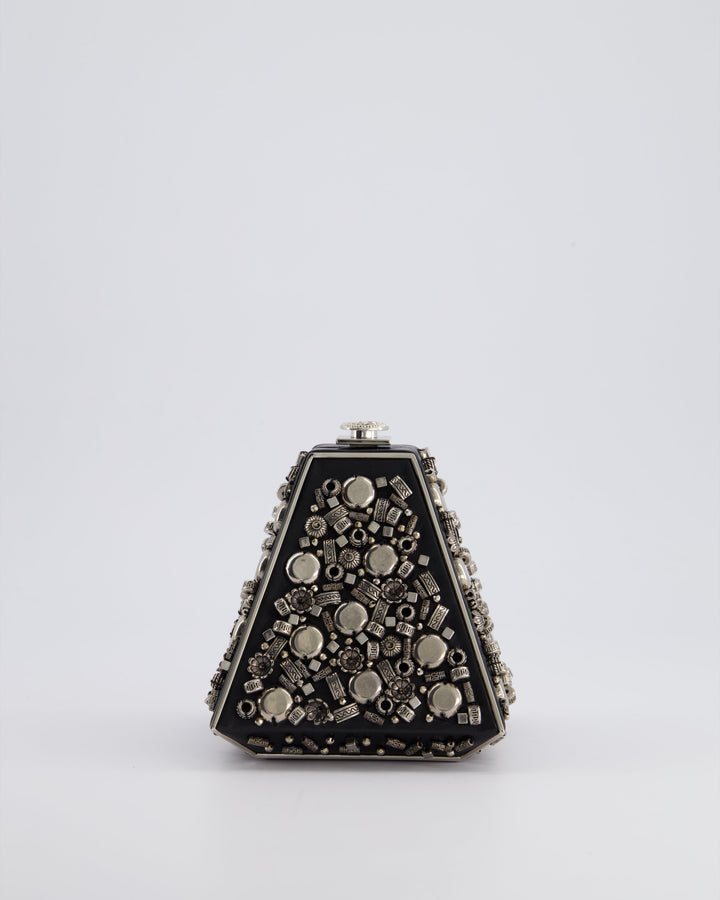 *RARE* Top Quality Chanel 2012 Pre-Fall Paris-Bombay Collection Black Leather & Silver Hardware Detail Pyramid Evening Bag