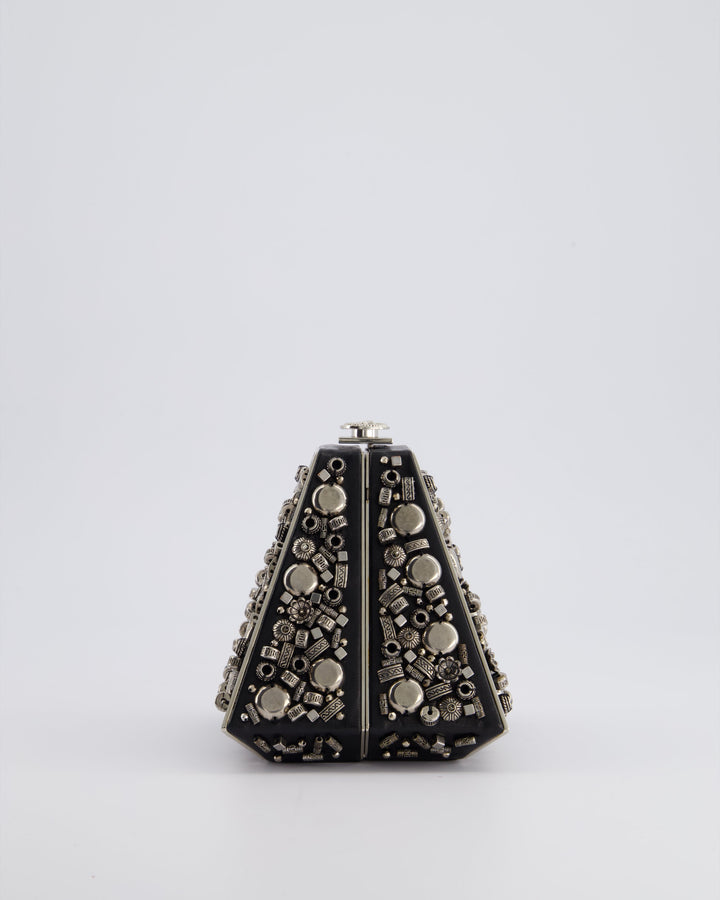 *RARE* Top Quality Chanel 2012 Pre-Fall Paris-Bombay Collection Black Leather & Silver Hardware Detail Pyramid Evening Bag