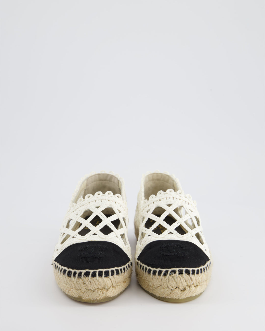 Top Quality Chanel White Crochet Raffia Espadrille with CC Logo Detail Size EU 36