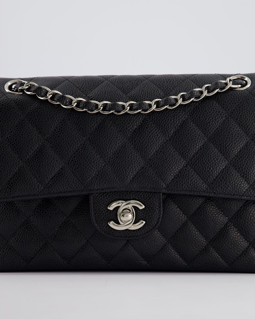*HOT* Top Quality Chanel Medium Black Classic Double Flap Bag in Caviar Leather with Silver Hardware