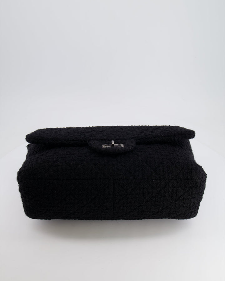Top Quality Chanel Black Wool Quilted Tweed Reissue 2.55 XL Flap Bag with Ruthenium Hardware