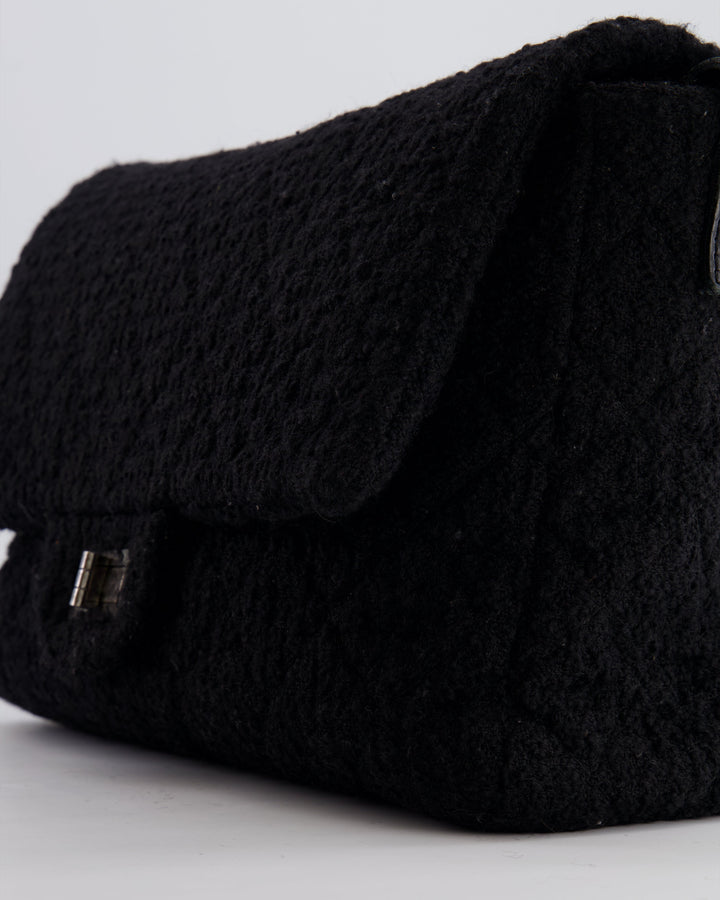 Top Quality Chanel Black Wool Quilted Tweed Reissue 2.55 XL Flap Bag with Ruthenium Hardware