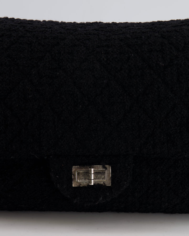 Top Quality Chanel Black Wool Quilted Tweed Reissue 2.55 XL Flap Bag with Ruthenium Hardware