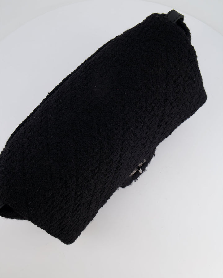 Top Quality Chanel Black Wool Quilted Tweed Reissue 2.55 XL Flap Bag with Ruthenium Hardware