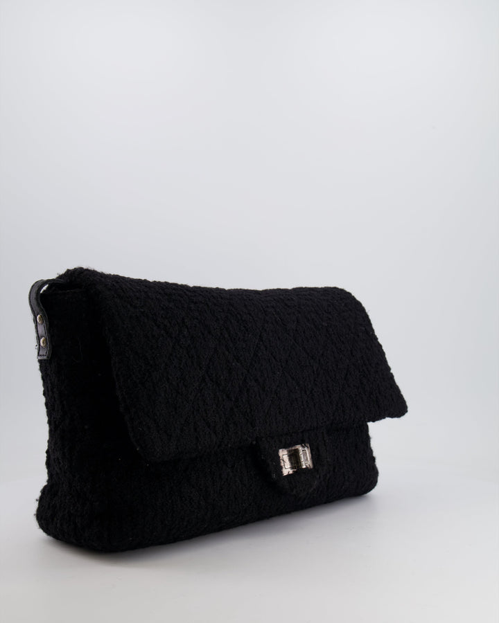 Top Quality Chanel Black Wool Quilted Tweed Reissue 2.55 XL Flap Bag with Ruthenium Hardware