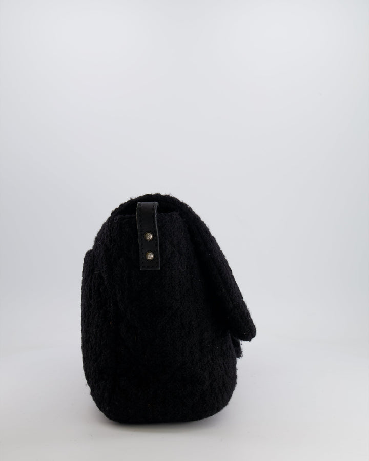 Top Quality Chanel Black Wool Quilted Tweed Reissue 2.55 XL Flap Bag with Ruthenium Hardware
