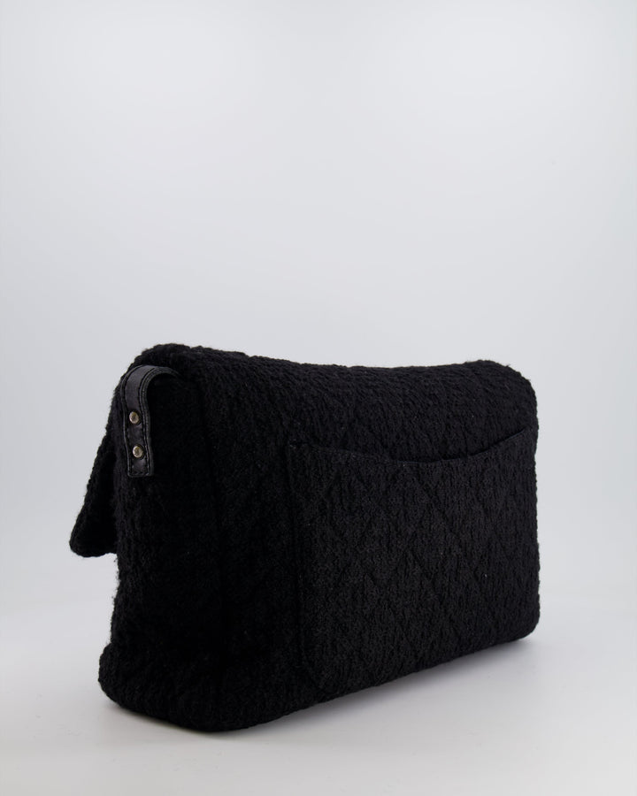 Top Quality Chanel Black Wool Quilted Tweed Reissue 2.55 XL Flap Bag with Ruthenium Hardware