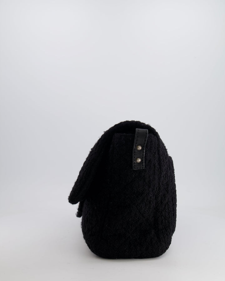 Top Quality Chanel Black Wool Quilted Tweed Reissue 2.55 XL Flap Bag with Ruthenium Hardware