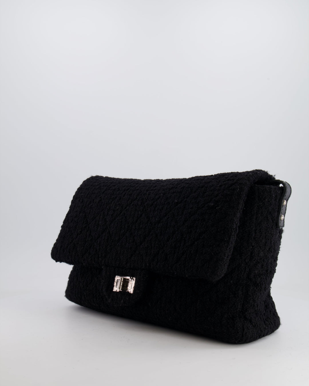 Top Quality Chanel Black Wool Quilted Tweed Reissue 2.55 XL Flap Bag with Ruthenium Hardware