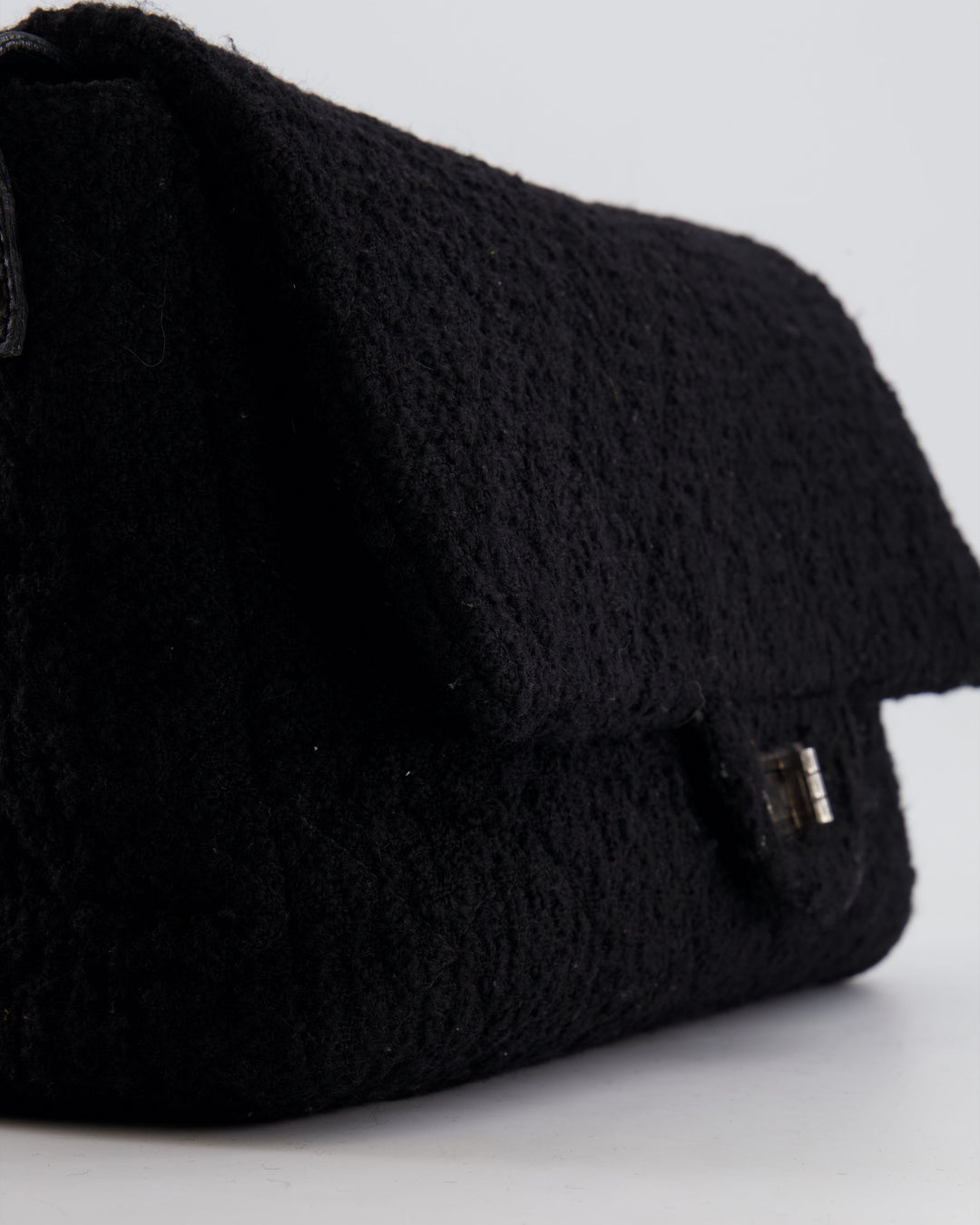 Top Quality Chanel Black Wool Quilted Tweed Reissue 2.55 XL Flap Bag with Ruthenium Hardware