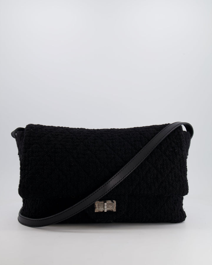 Top Quality Chanel Black Wool Quilted Tweed Reissue 2.55 XL Flap Bag with Ruthenium Hardware