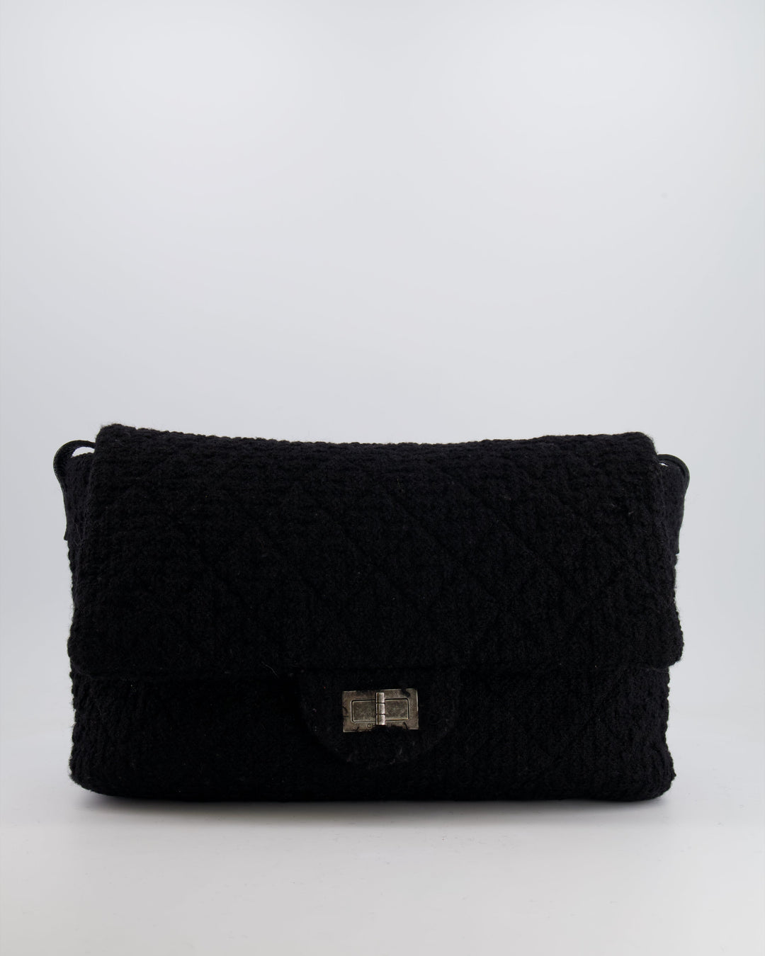 Top Quality Chanel Black Wool Quilted Tweed Reissue 2.55 XL Flap Bag with Ruthenium Hardware