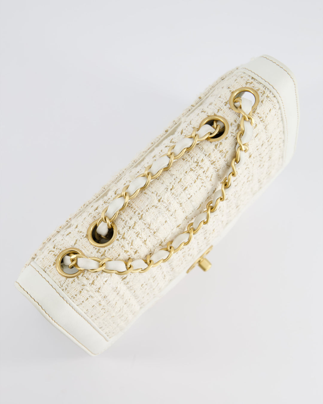 Top Quality Chanel Small White Tweed and Aged Calfskin Flap Bag with Brushed Gold Hardware