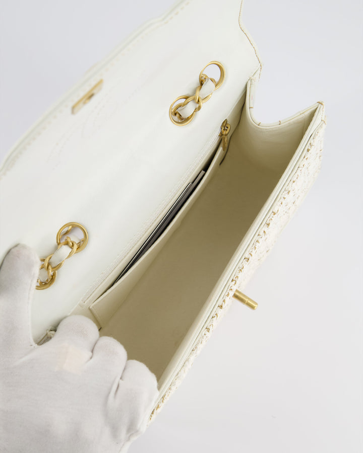 Top Quality Chanel Small White Tweed and Aged Calfskin Flap Bag with Brushed Gold Hardware