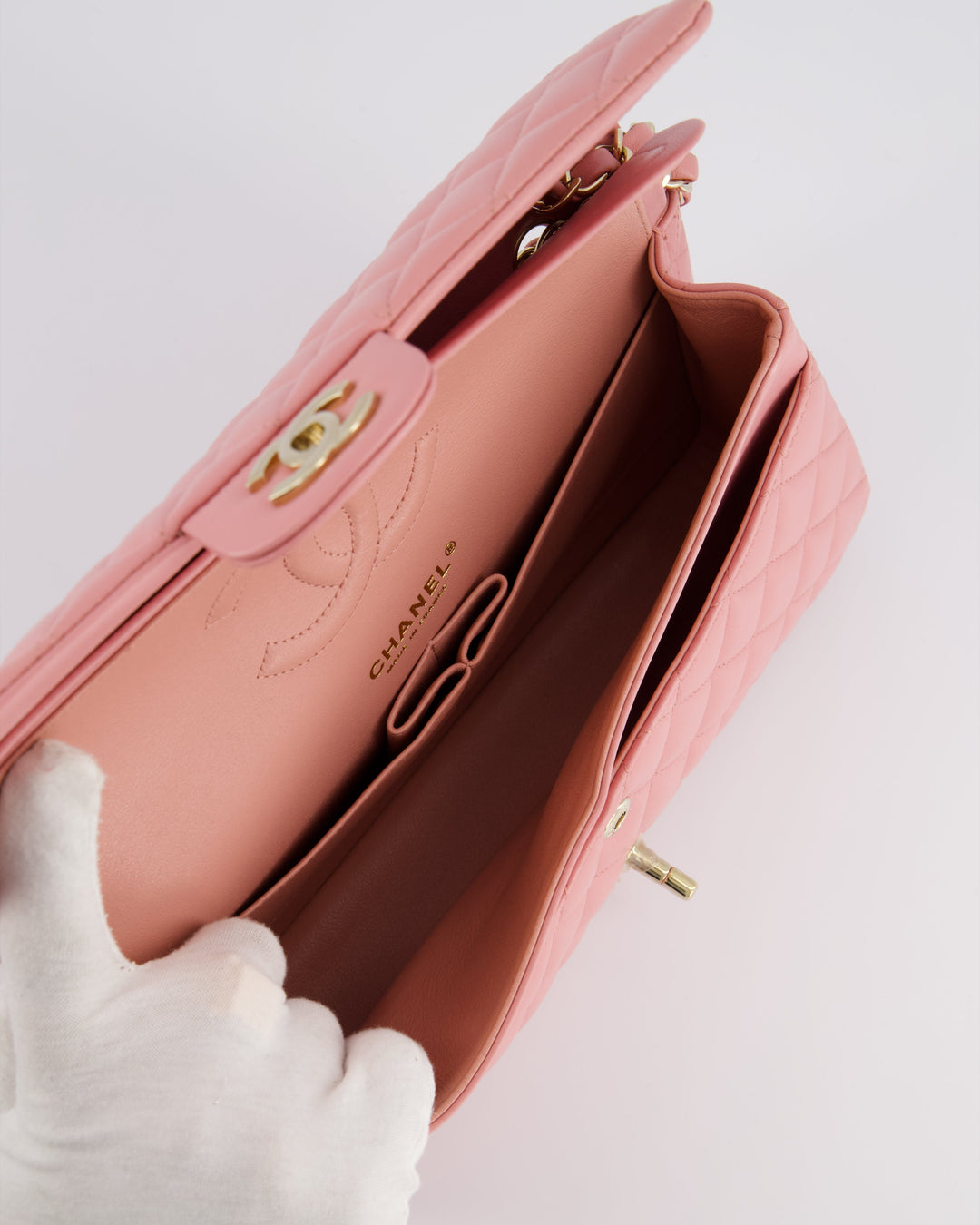 Top Quality Chanel Pink Medium Double Flap Bag in Lambskin Leather with Gold Hardware RRP ¬£8,850