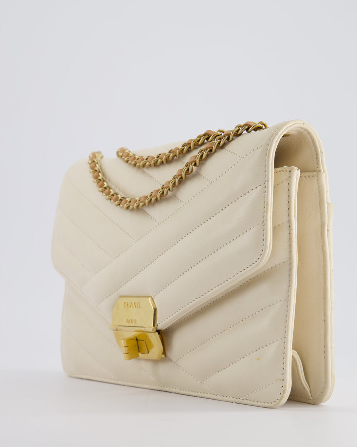 Top Quality Chanel Cream Gabrielle Quilted Calfskin Bag with Antique Gold Hardware