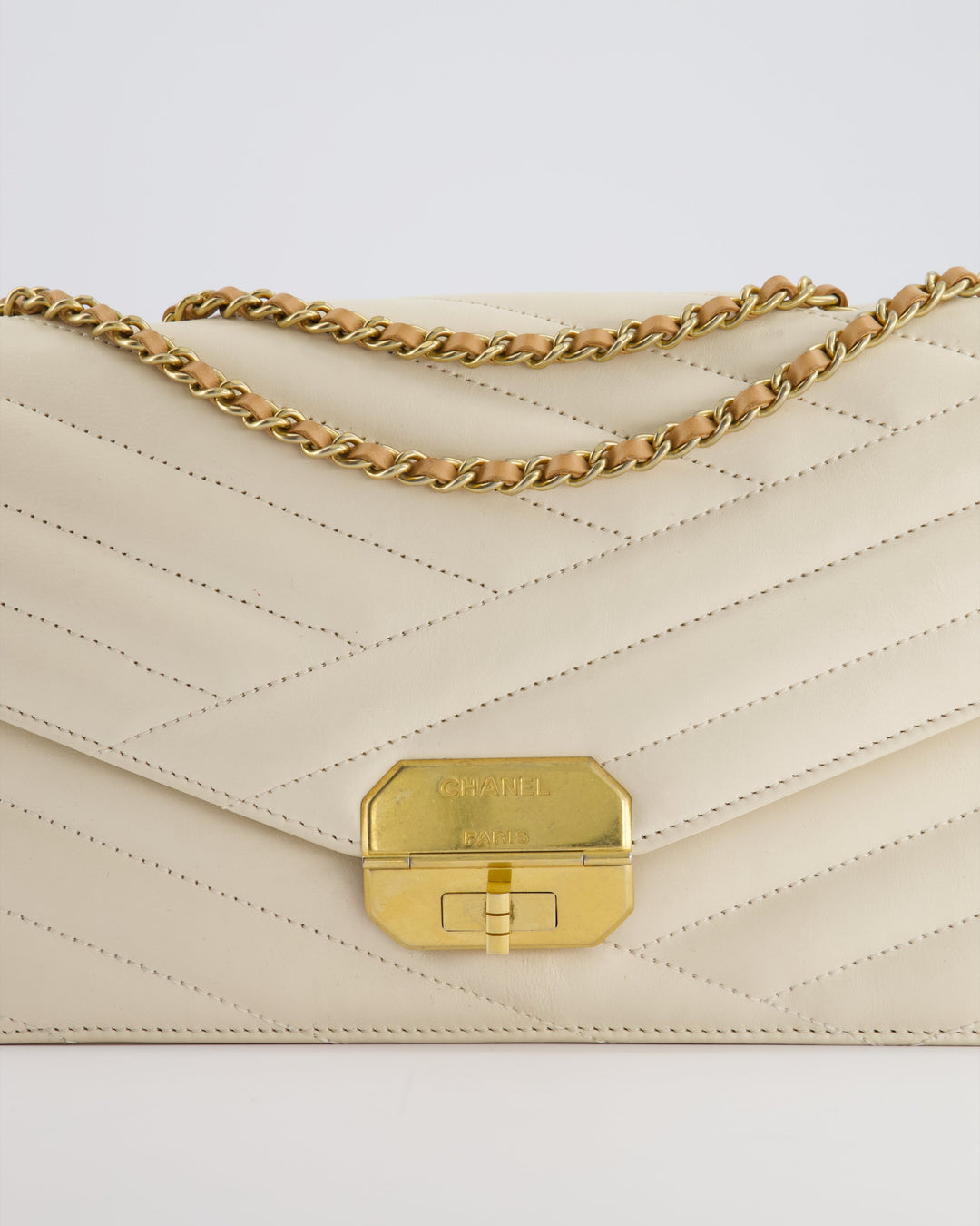 Top Quality Chanel Cream Gabrielle Quilted Calfskin Bag with Antique Gold Hardware