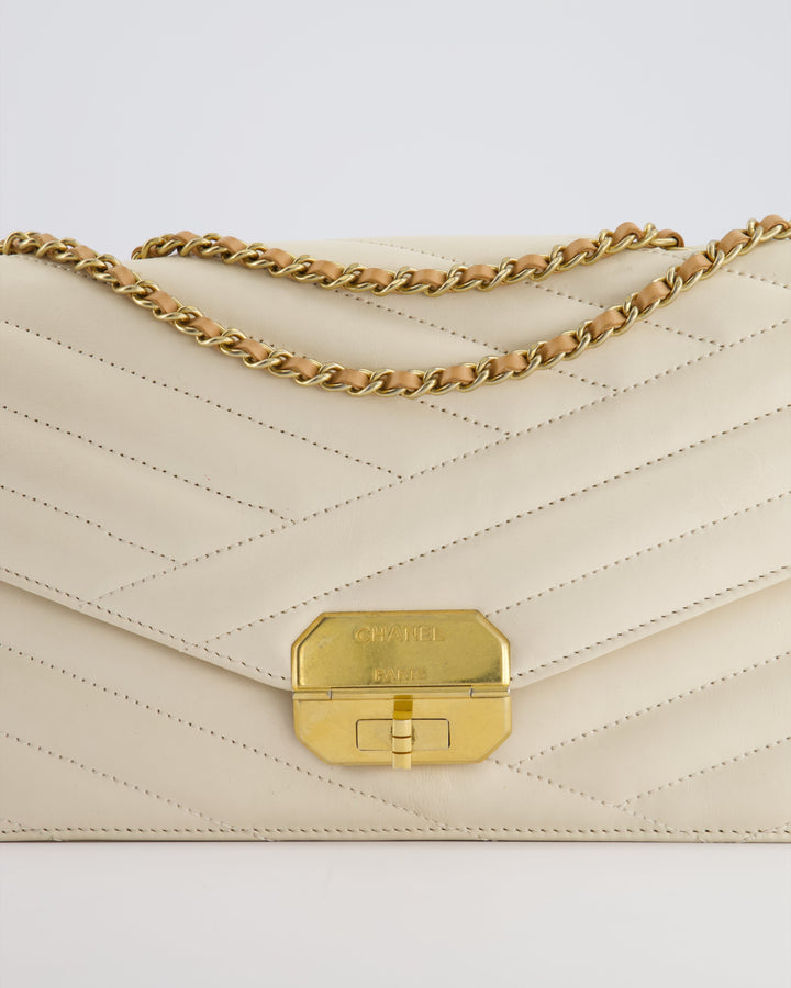 Top Quality Chanel Cream Gabrielle Quilted Calfskin Bag with Antique Gold Hardware