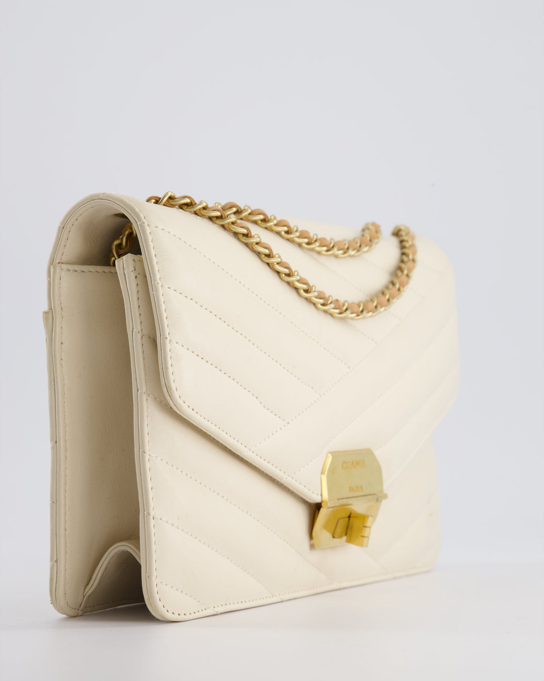 Top Quality Chanel Cream Gabrielle Quilted Calfskin Bag with Antique Gold Hardware