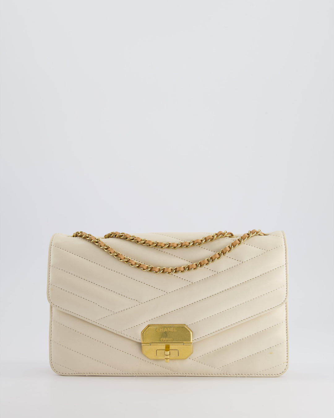 Top Quality Chanel Cream Gabrielle Quilted Calfskin Bag with Antique Gold Hardware