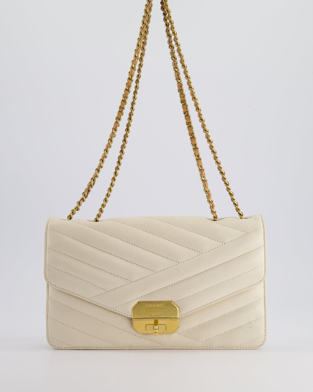 Top Quality Chanel Cream Gabrielle Quilted Calfskin Bag with Antique Gold Hardware