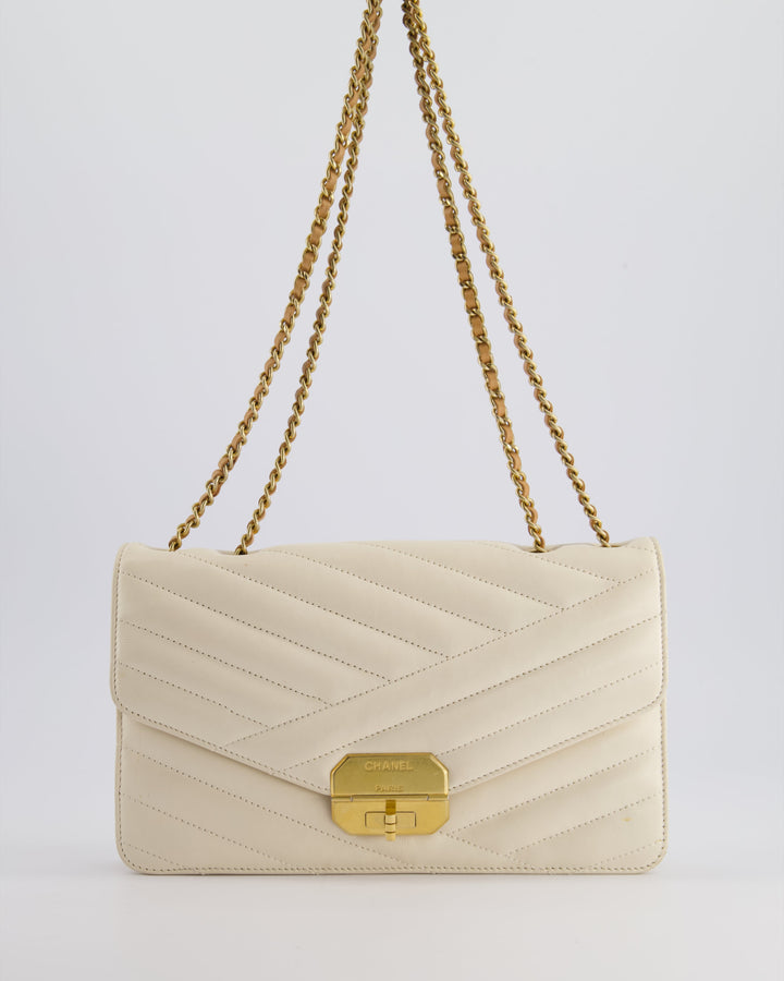 Top Quality Chanel Cream Gabrielle Quilted Calfskin Bag with Antique Gold Hardware