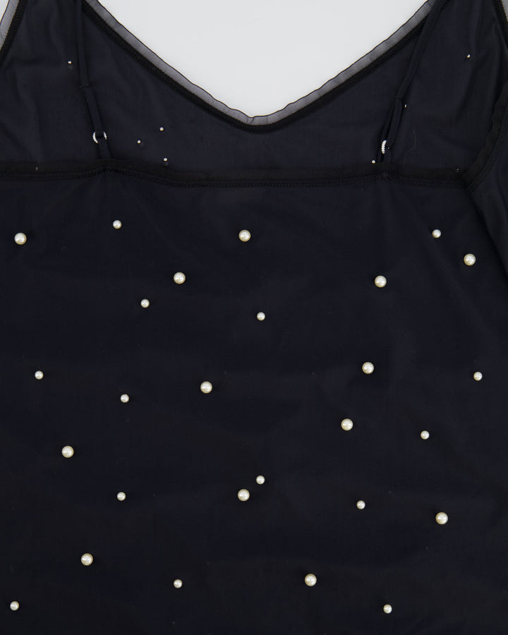 Top Quality Chanel Black Tank Top with Pearl Embellishments and CC Logo Detail Size FR 38 (UK 10)