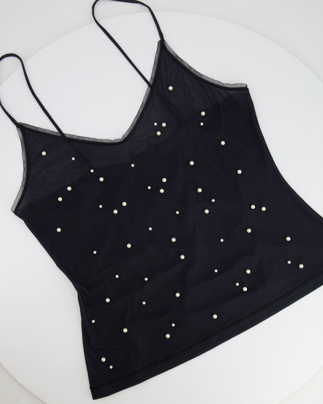 Top Quality Chanel Black Tank Top with Pearl Embellishments and CC Logo Detail Size FR 38 (UK 10)