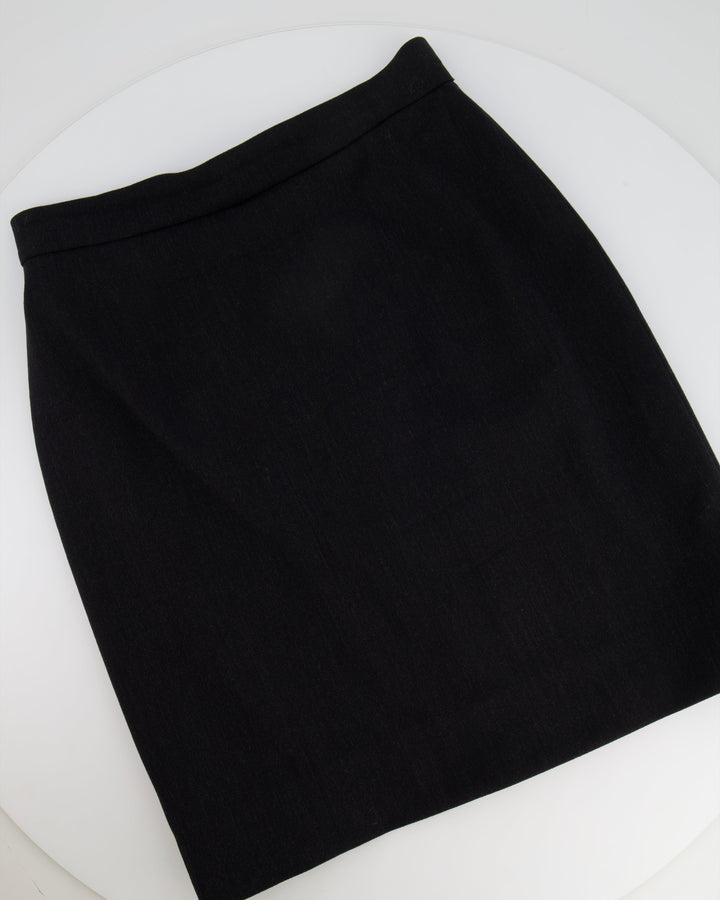*HOT* Top Quality Chanel 1994 Vintage Black and Yellow Wool Jacket & Midi Skirt Set with CC Logo Button Details Size FR 40 (UK 12)