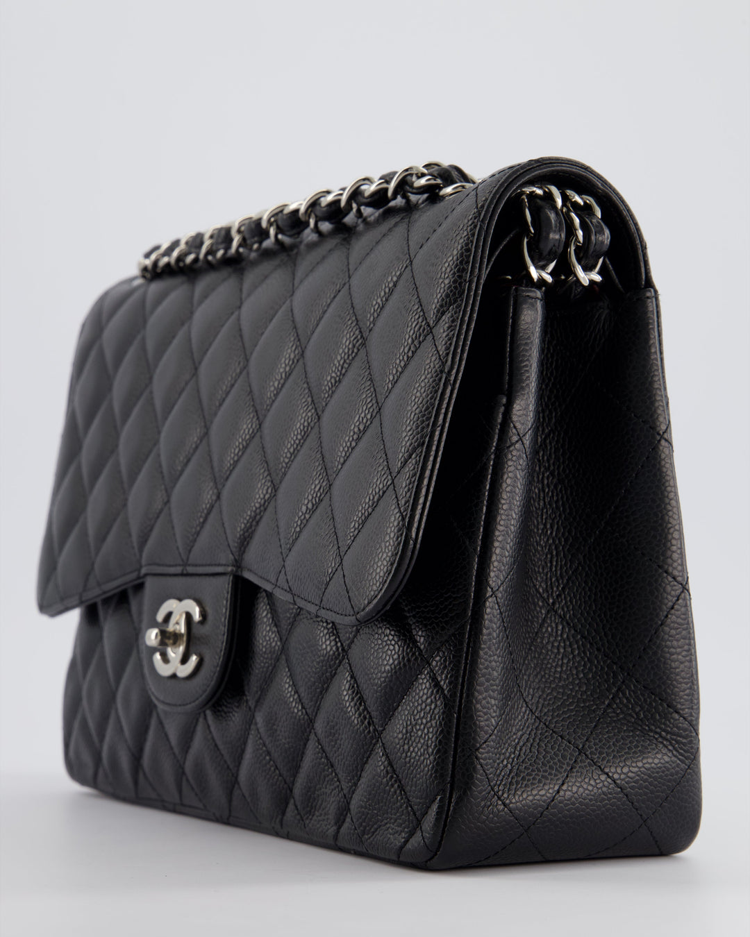Top Quality Chanel Black Jumbo Classic Double Flap Bag in Caviar Leather with Silver Hardware