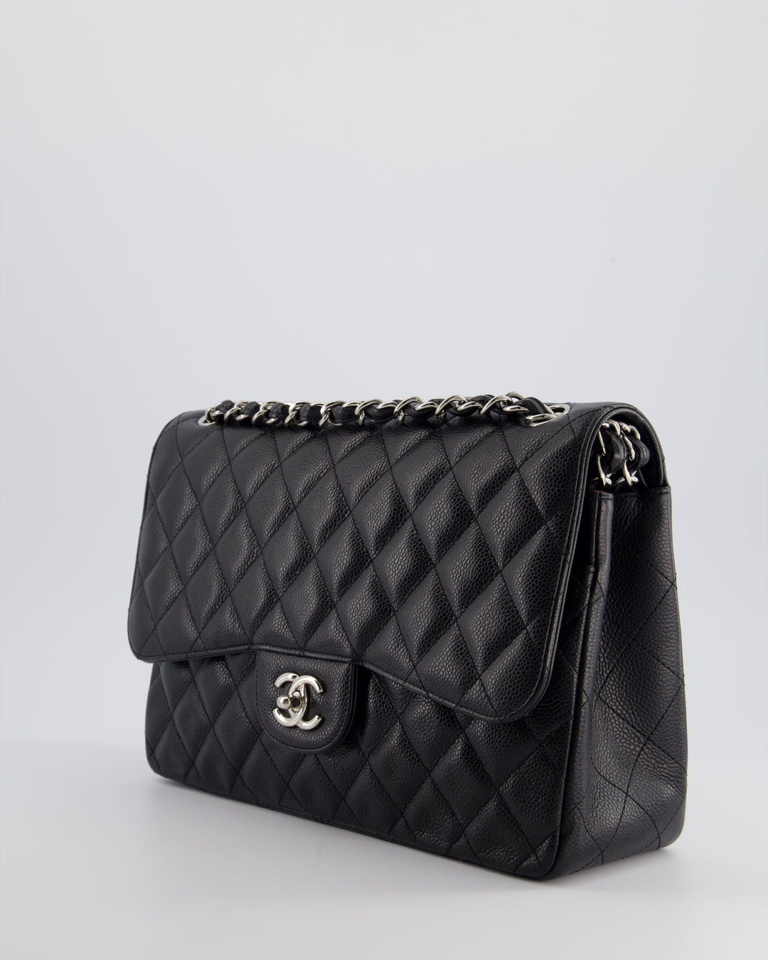 Top Quality Chanel Black Jumbo Classic Double Flap Bag in Caviar Leather with Silver Hardware