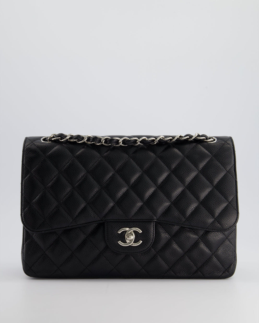 Top Quality Chanel Black Jumbo Classic Double Flap Bag in Caviar Leather with Silver Hardware