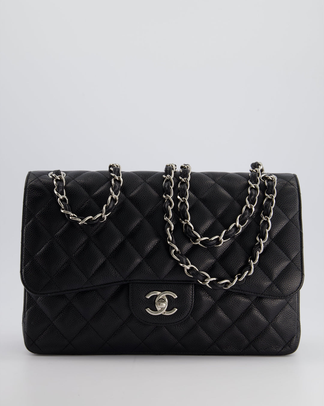 Top Quality Chanel Black Jumbo Classic Double Flap Bag in Caviar Leather with Silver Hardware