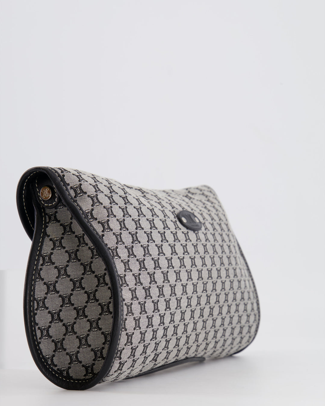 Celine Grey and Black Vintage Triomphe Macadam Canvas Monogram Shoulder Bag