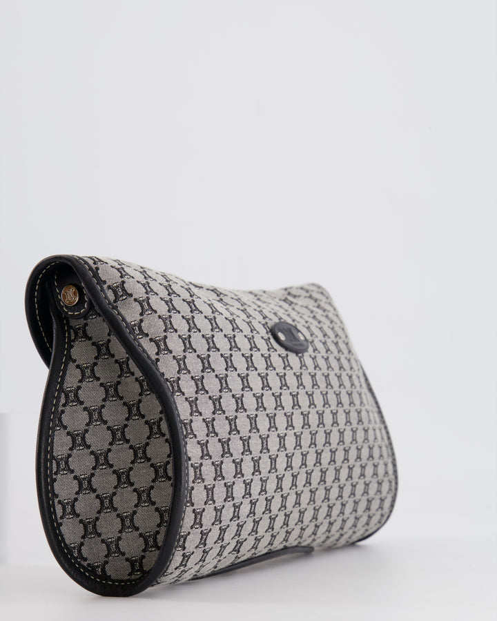 Celine Grey and Black Vintage Triomphe Macadam Canvas Monogram Shoulder Bag