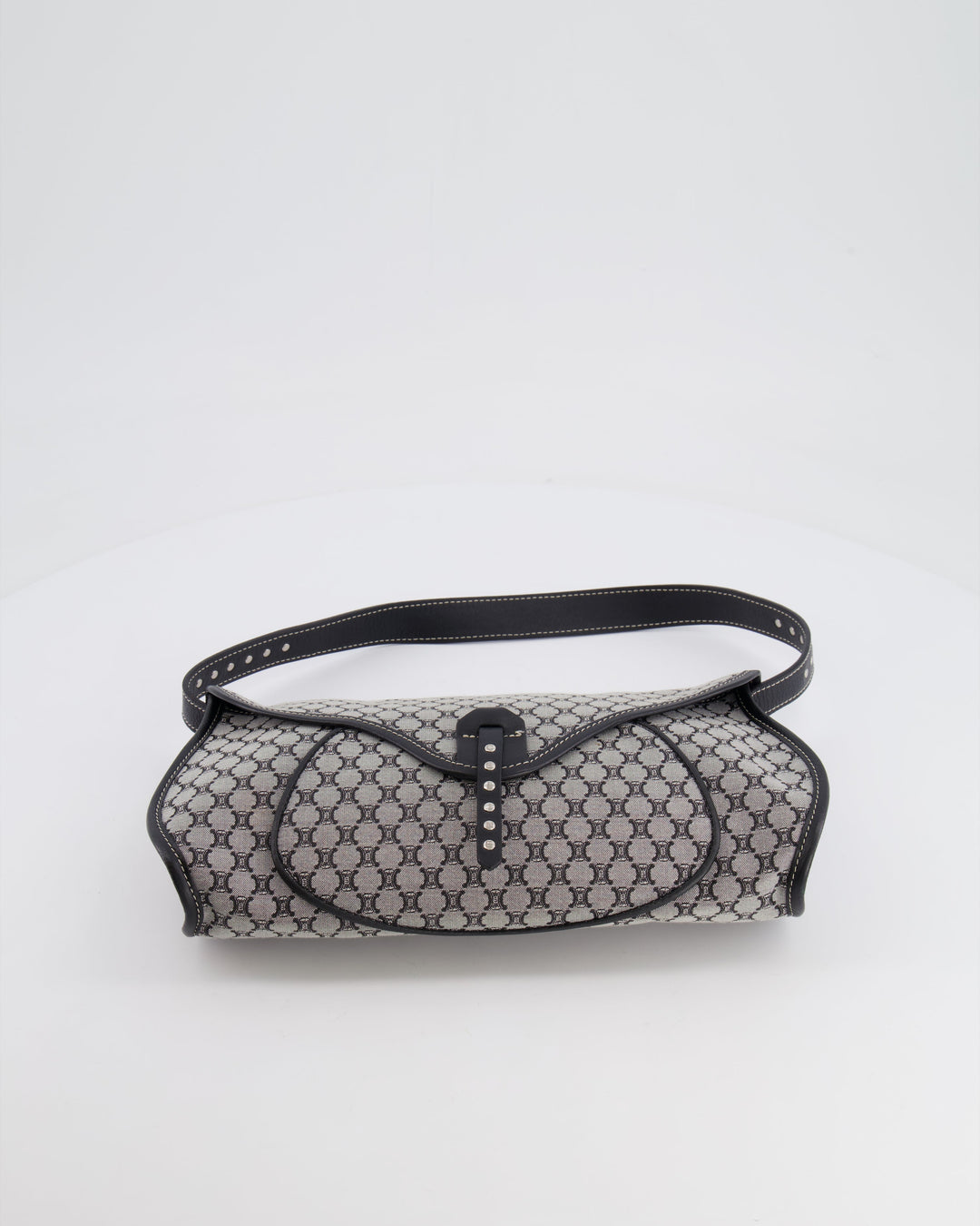Celine Grey and Black Vintage Triomphe Macadam Canvas Monogram Shoulder Bag