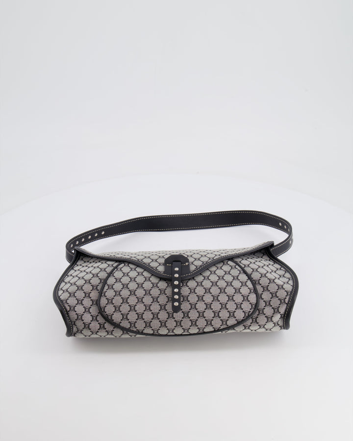 Celine Grey and Black Vintage Triomphe Macadam Canvas Monogram Shoulder Bag
