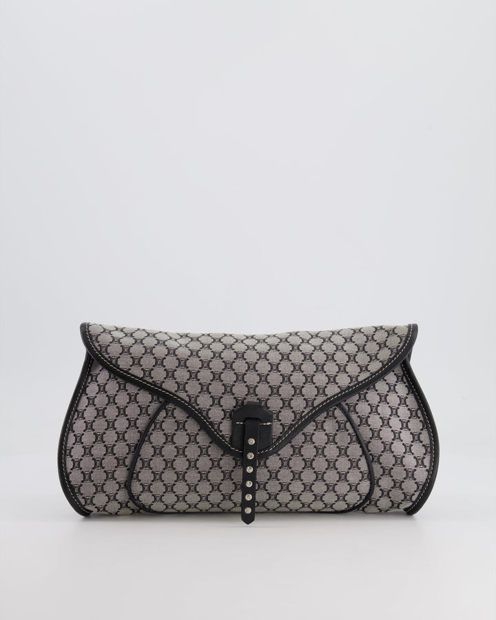 Celine Grey and Black Vintage Triomphe Macadam Canvas Monogram Shoulder Bag