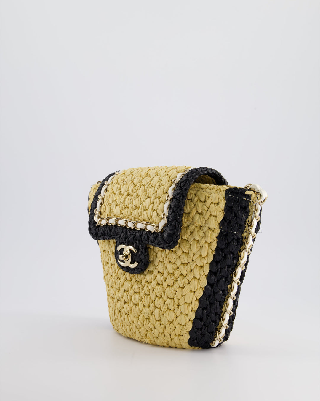 *HOT* Top Quality Chanel 24C Venice Collection Beige Raffia Basket Bag with White Leather Interlocking Chain & Champagne Gold Hardware