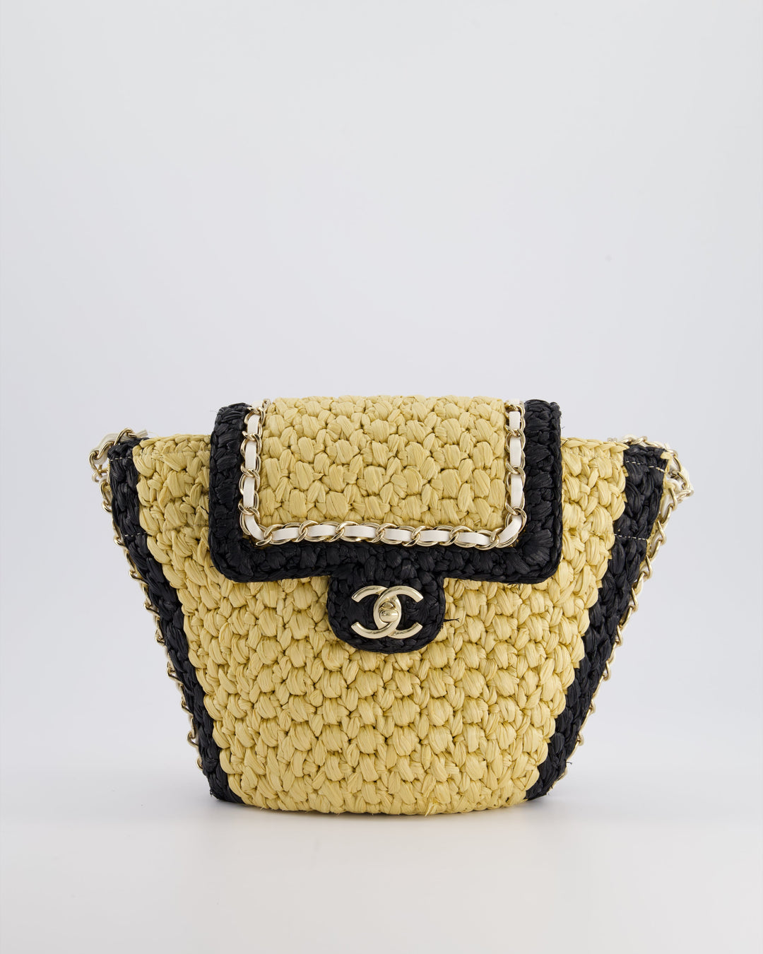 *HOT* Top Quality Chanel 24C Venice Collection Beige Raffia Basket Bag with White Leather Interlocking Chain & Champagne Gold Hardware