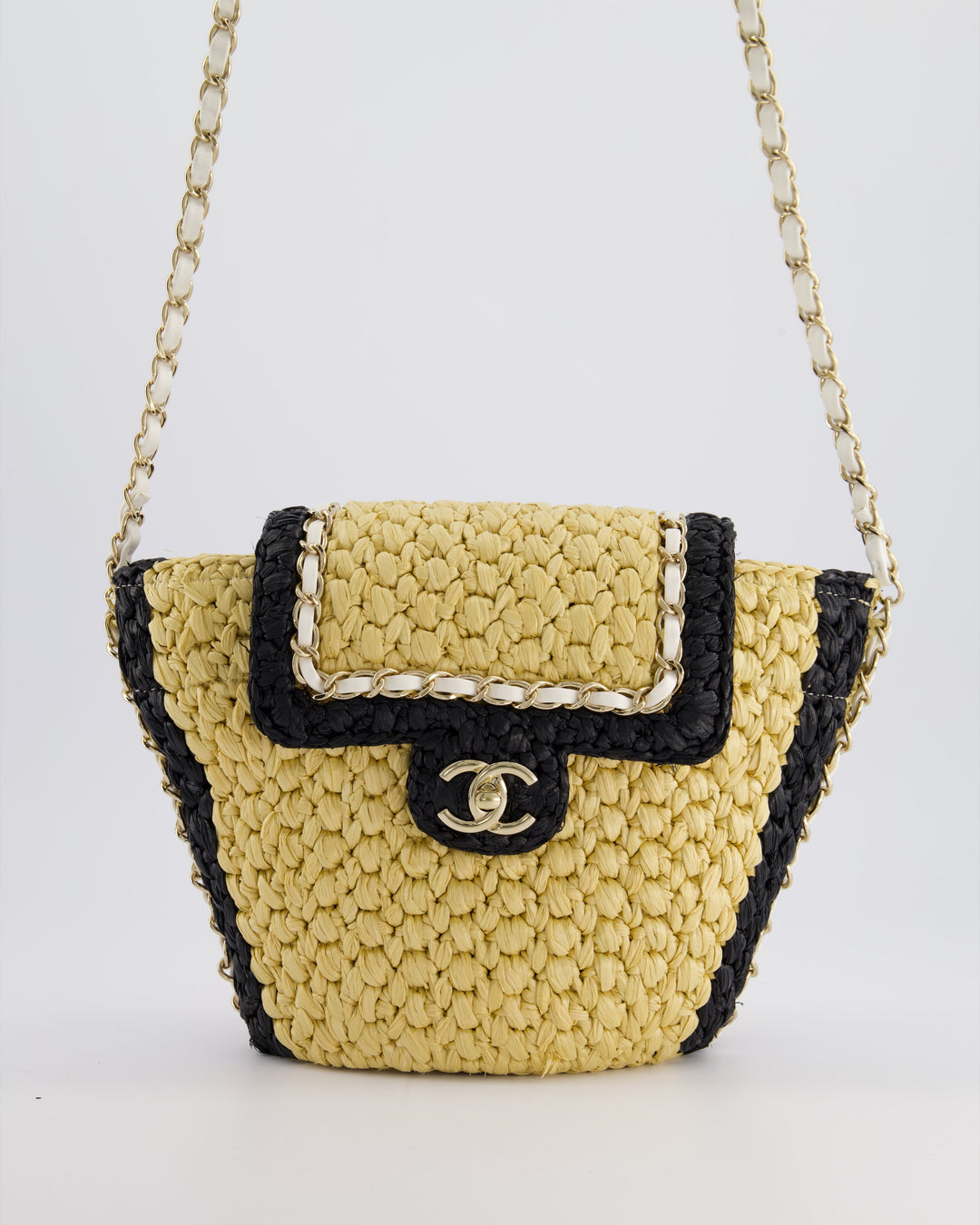 *HOT* Top Quality Chanel 24C Venice Collection Beige Raffia Basket Bag with White Leather Interlocking Chain & Champagne Gold Hardware
