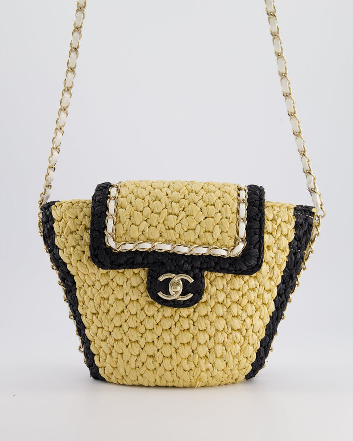 *HOT* Top Quality Chanel 24C Venice Collection Beige Raffia Basket Bag with White Leather Interlocking Chain & Champagne Gold Hardware