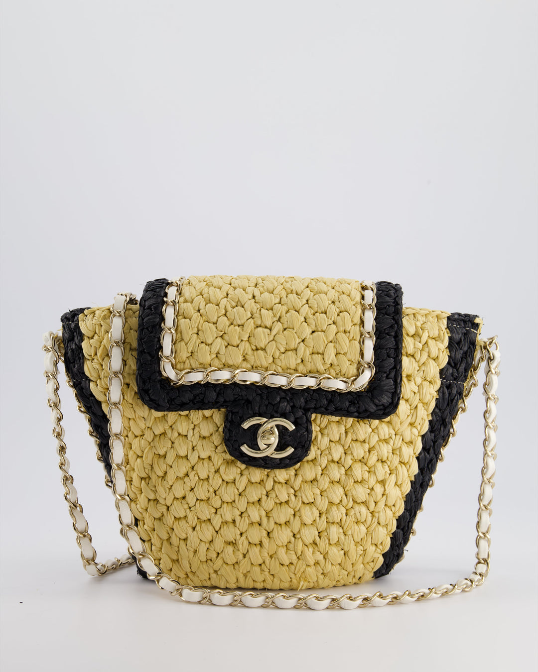 *HOT* Top Quality Chanel 24C Venice Collection Beige Raffia Basket Bag with White Leather Interlocking Chain & Champagne Gold Hardware