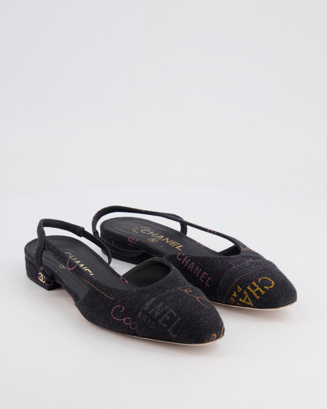 Top Quality Chanel 22P Grey Denim Flat Slingback with Logo Detail and Brand Stamps Details Size EU 36C
