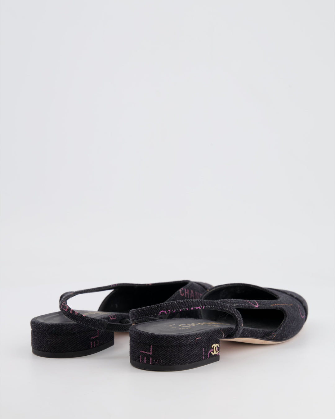 Top Quality Chanel 22P Grey Denim Flat Slingback with Logo Detail and Brand Stamps Details Size EU 36C