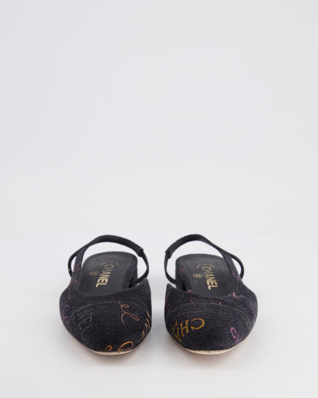 Top Quality Chanel 22P Grey Denim Flat Slingback with Logo Detail and Brand Stamps Details Size EU 36C