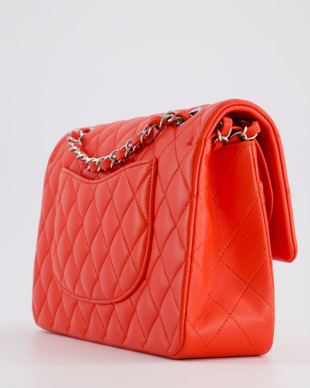 Top Quality Chanel Scarlet Red Medium Classic Double Flap Bag in Lambskin Leather with Silver Hardware