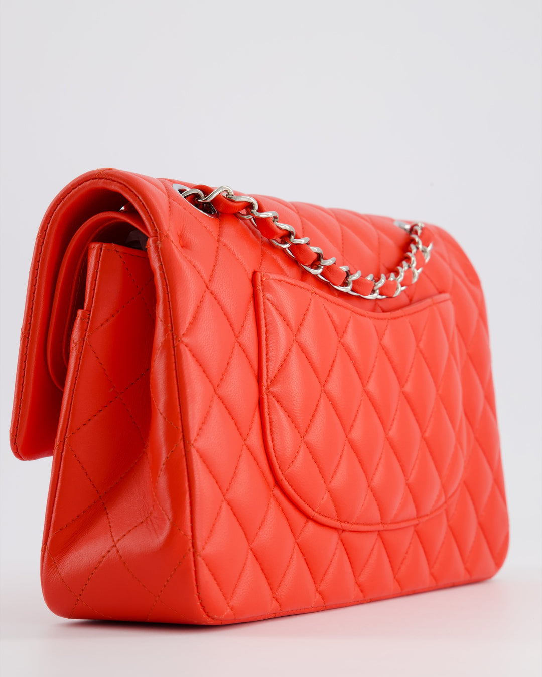 Top Quality Chanel Scarlet Red Medium Classic Double Flap Bag in Lambskin Leather with Silver Hardware