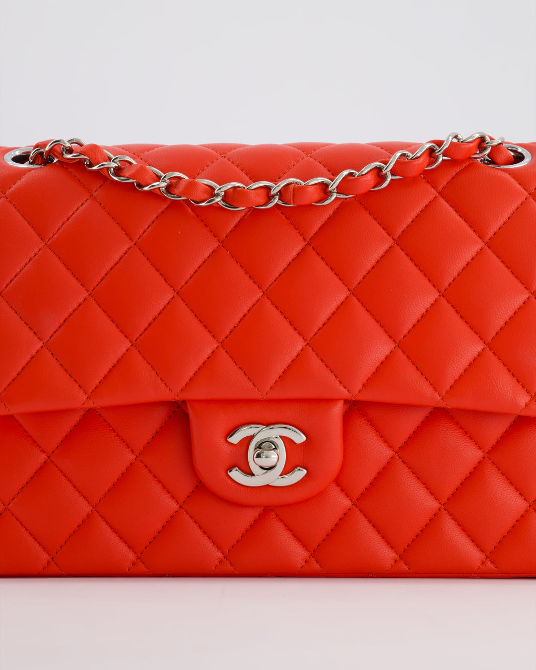Top Quality Chanel Scarlet Red Medium Classic Double Flap Bag in Lambskin Leather with Silver Hardware